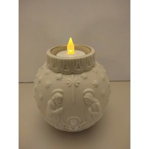 Vintage Lenox Porcelain Ornament Manger Nativity Votive White Gold trim 4 1/2"